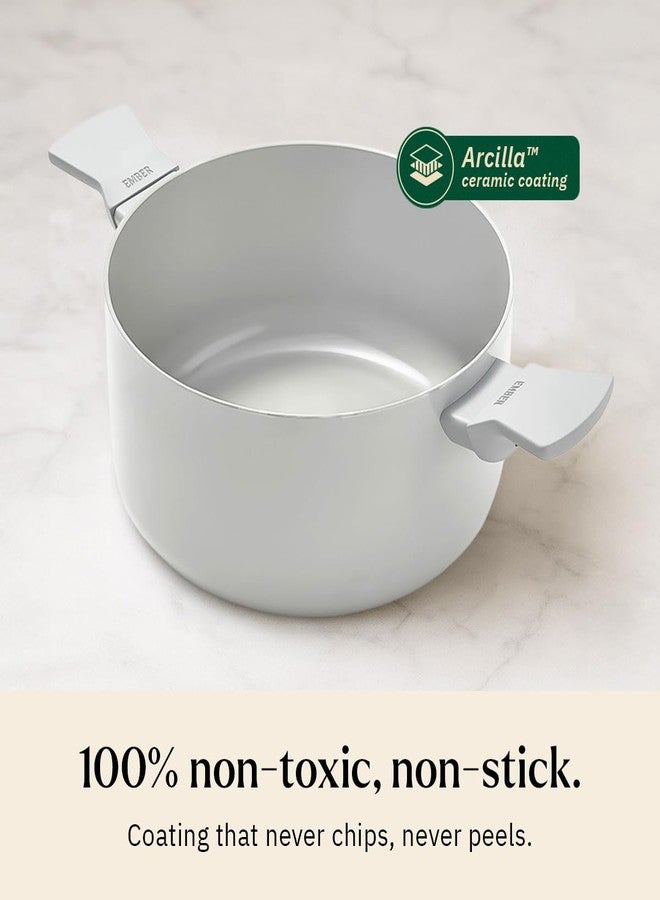 Ember Cookware قدر طهي سيراميك أرسيللا من إمبر كوكوير، 24 سم | قدر سعة 5 لترات غير لاصق وغير سام مع غطاء | معتمد من هيئة المواصفات والمقاييس الهندية | أواني طهي سيراميك | قدر برياني | ملعقة واحدة | خالٍ من مركبات PFAS وPTFE | ضمان 5 سنوات | رمادي - Image 3